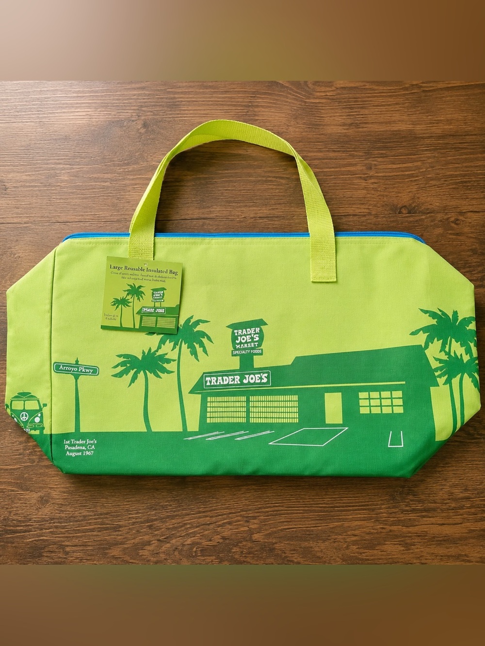 Trader Joe’s Lime Green Blue Large Insulated Cooler Bag 8 Gallon NWT August 2026